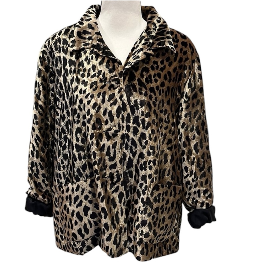 Vintage Soft Velvet Leopard Print Jacket Size Large Covered Buttons